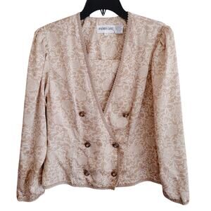 Andrea Gayle | Vintage Tan & Cream Double-Breasted Textured Satin Blouse Top
